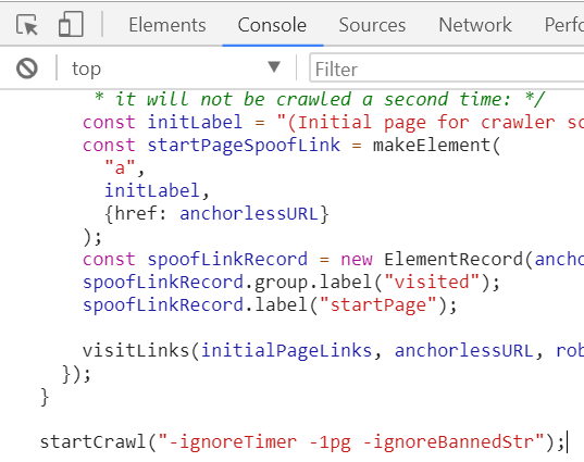 The last line of the script in the browser console, with some flags added.